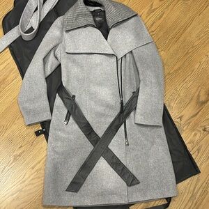 MACKAGE wool/leather coat LARGE worn once like NEW L $1050